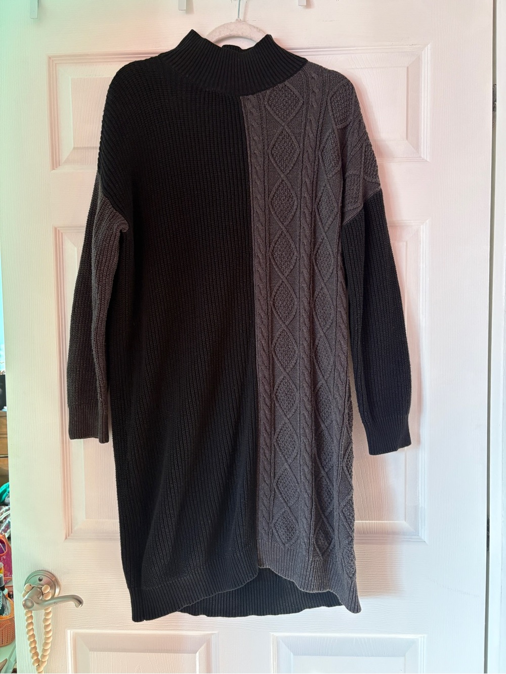 Callahan Two-Tone Black & Gray Cable-Knit Sweater Dress